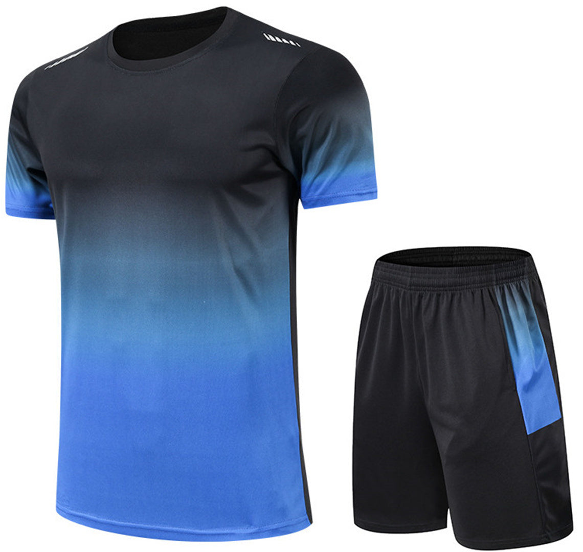 Men's sports gradient set, suitable for basketball, football, training, running, gym T-shirts+casual sports set