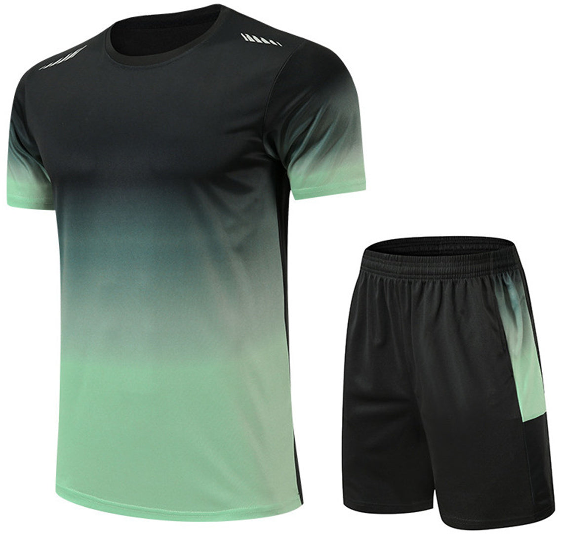 Men's sports gradient set, suitable for basketball, football, training, running, gym T-shirts+casual sports set