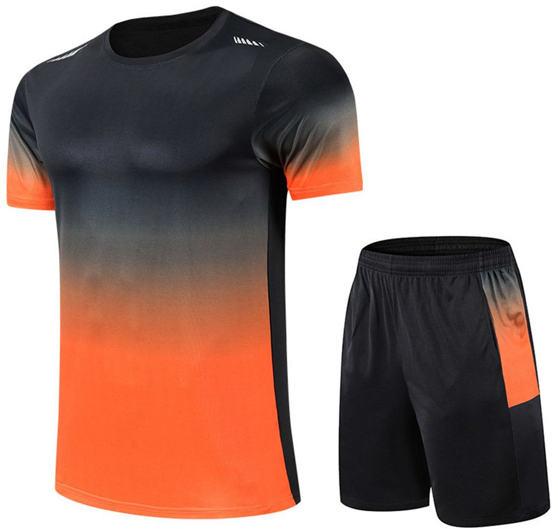 Men's sports gradient set, suitable for basketball, football, training, running, gym T-shirts+casual sports set