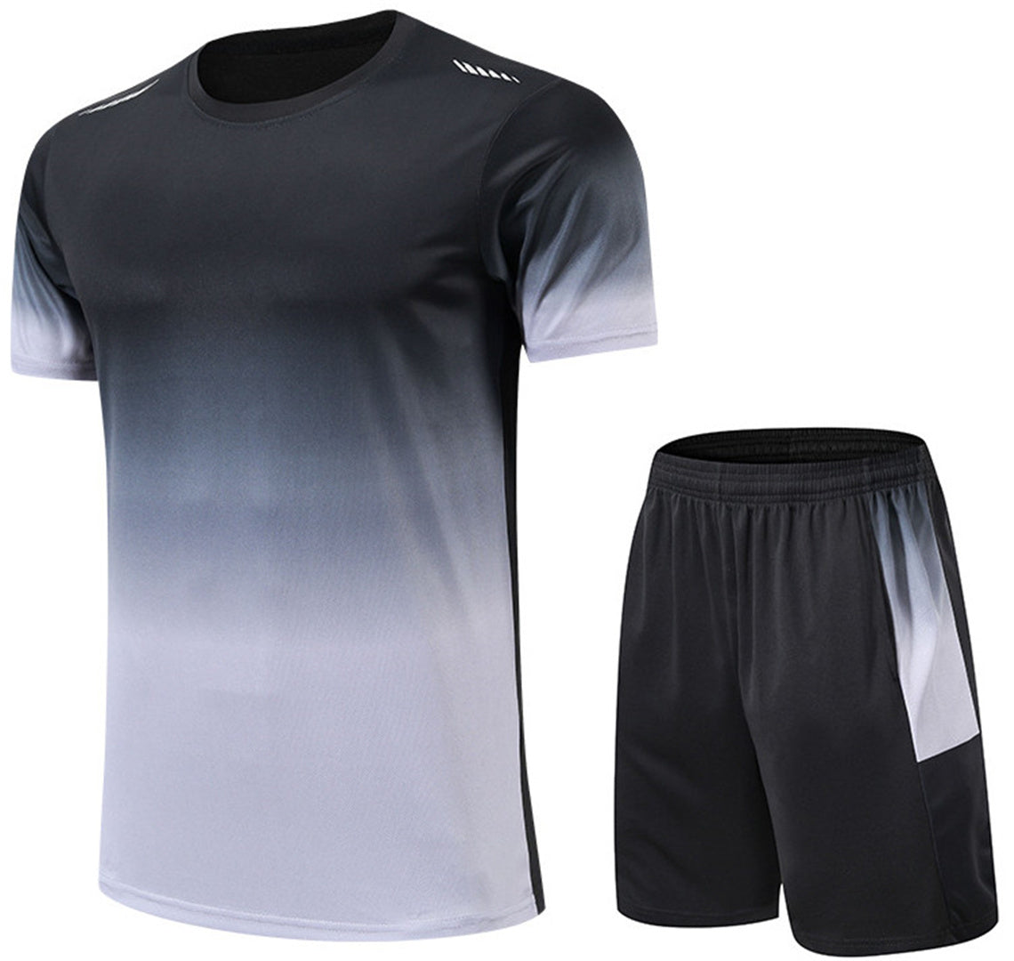 Men's sports gradient set, suitable for basketball, football, training, running, gym T-shirts+casual sports set