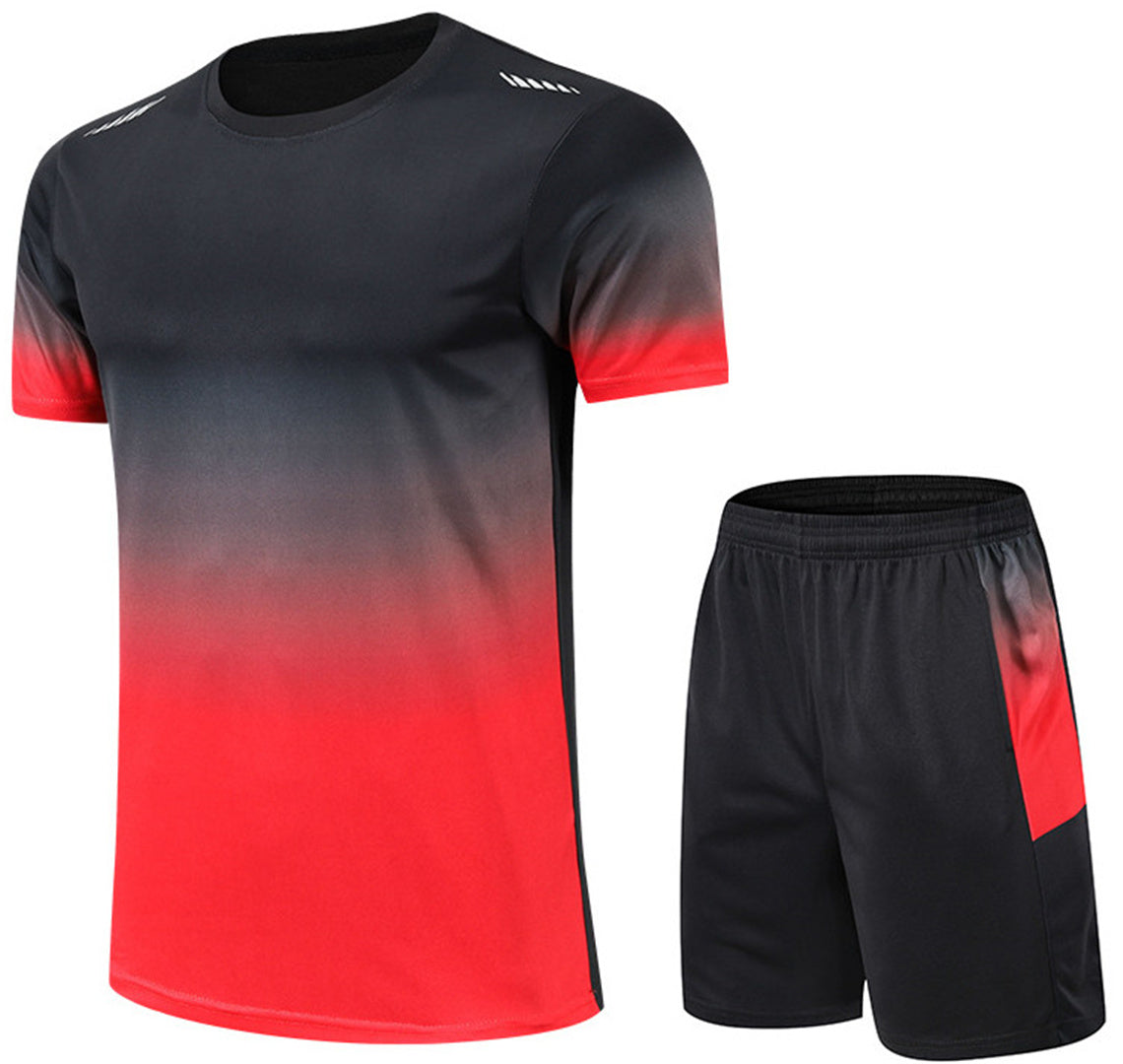 Men's sports gradient set, suitable for basketball, football, training, running, gym T-shirts+casual sports set