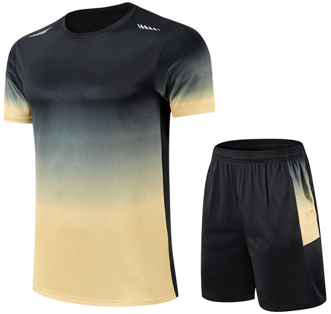 Men's sports gradient set, suitable for basketball, football, training, running, gym T-shirts+casual sports set